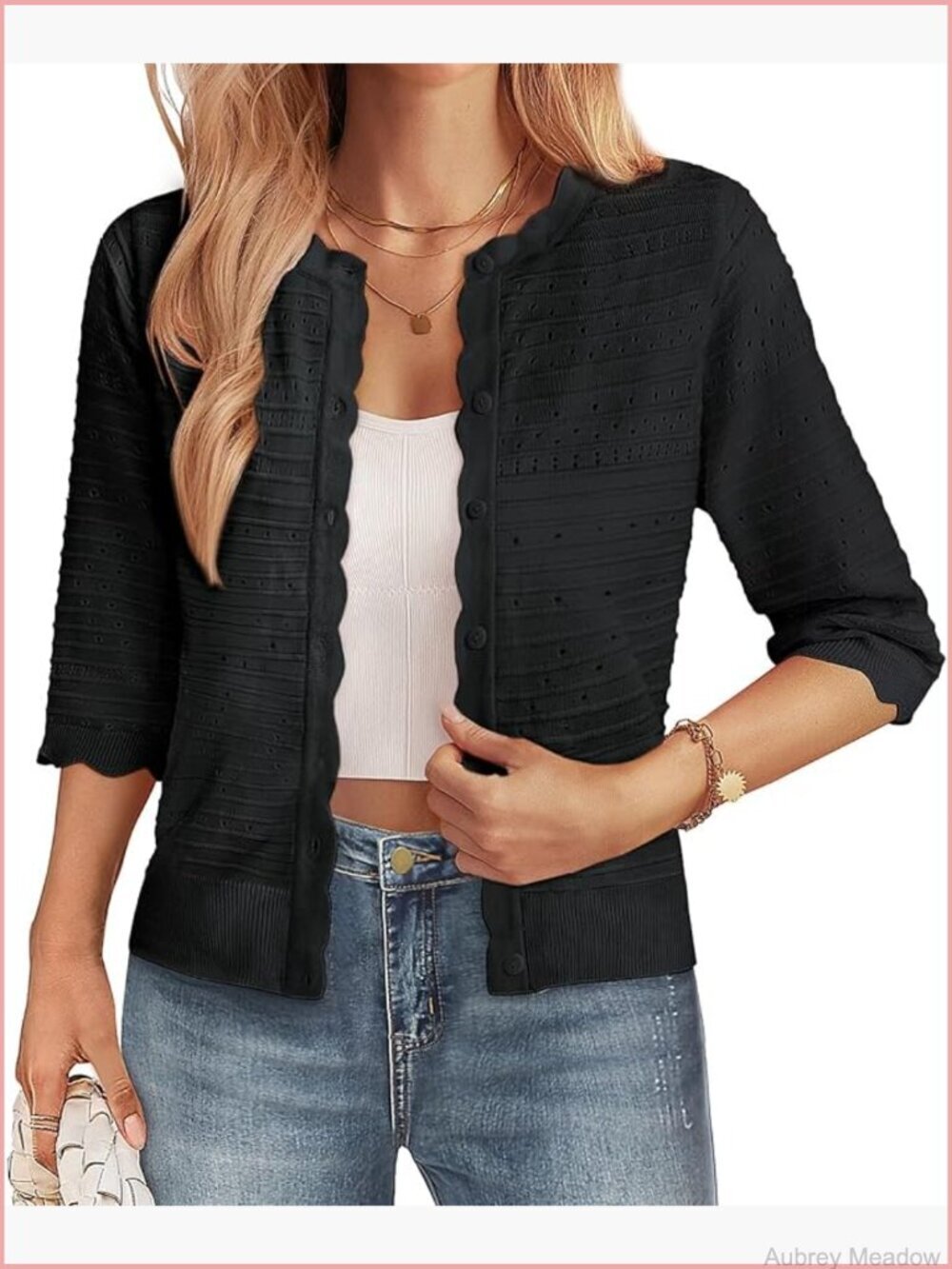 3/4 Sleeve Crop Cardigan Sweater Lightweight Crochet Bolero Shrugs